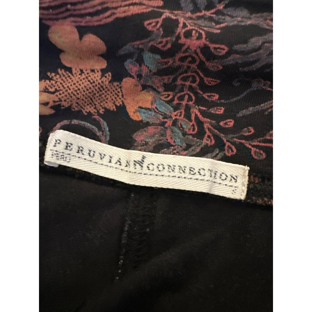 Peruvian Connection Floral Print Leggings S Black Multicolor Stretchy - Picture 3 of 5